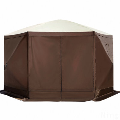 Pavillon de jardin 12 pi x 12 pi, moustiquaire pour le camping avec fenêtres et piquets en filet