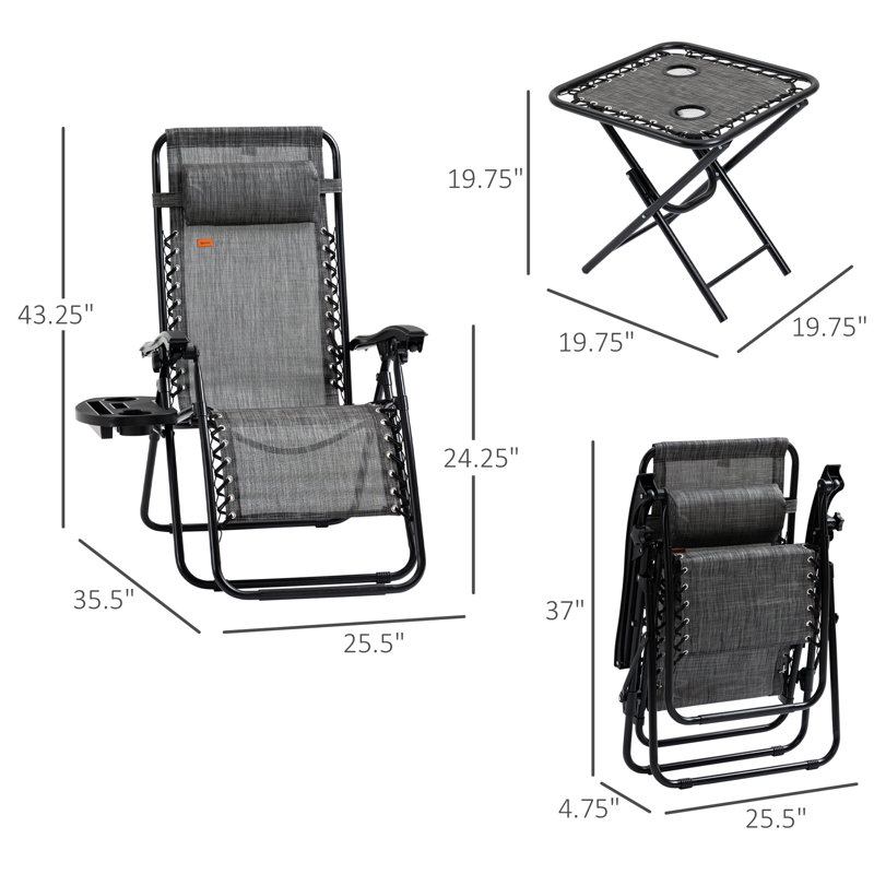 Outsunny Gray Steel Zero Gravity Reclining Chair Set with Table