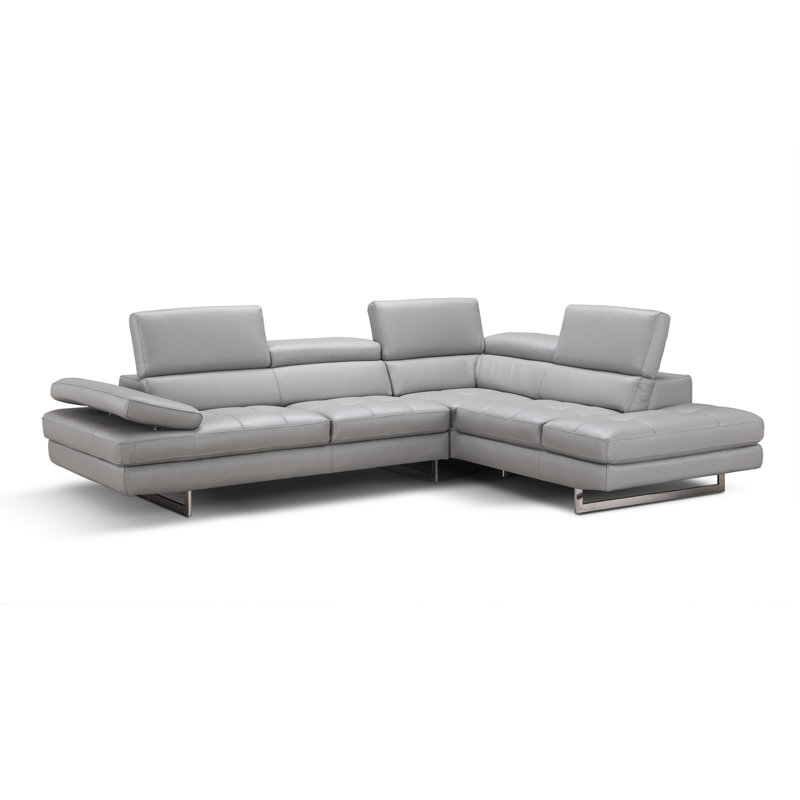 Grado 114" Wide Genuine Leather Sectional, Right Hand Facing, Light Gray  