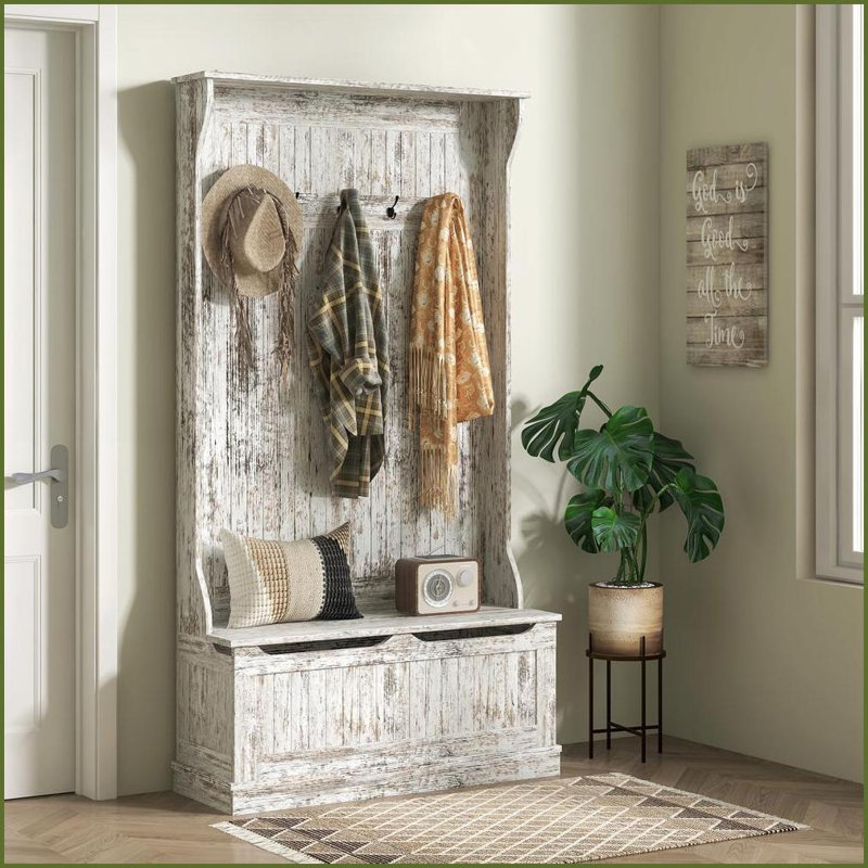Arbre d'entrée avec banc de rangement, organisateur de hall d'entrée 3 en 1 4 crochets et amp; Rangement pour chaussures, 38 po gris | Portemanteaux | gris