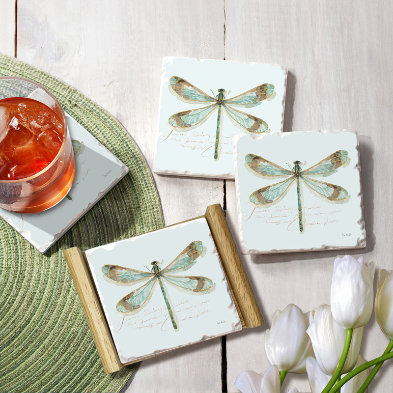 Absorbent Stoneware Square 4-Piece Coaster Set with Holder