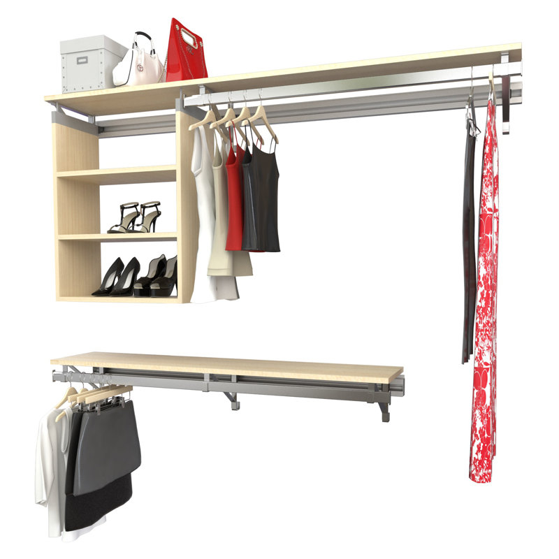 Tablette à double tablette à suspendre avec casier et suspension longue (bas de 16 po plus court que le haut), Blanc