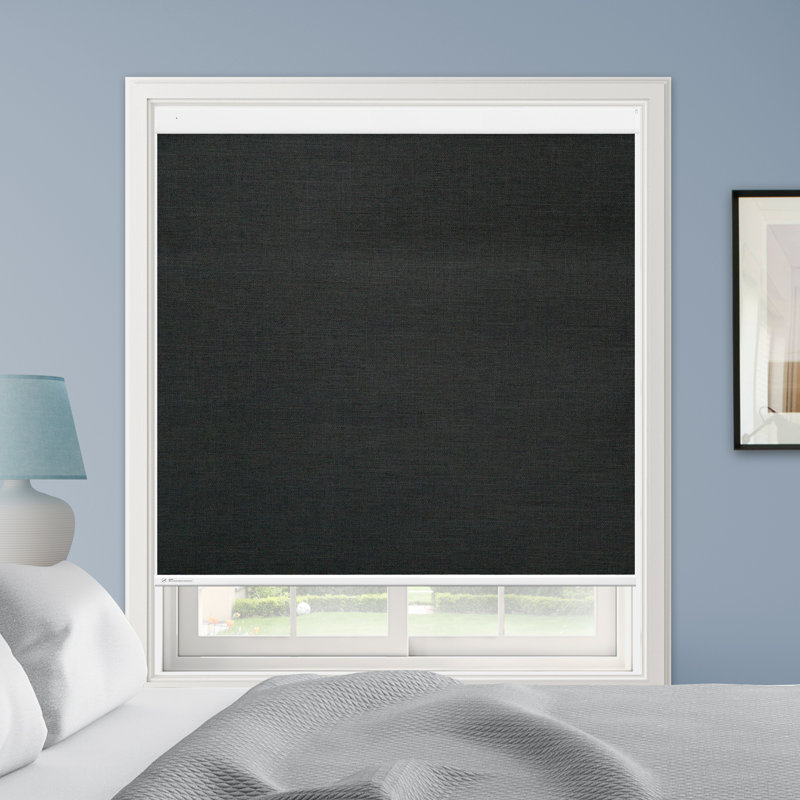 Fastfix Solar-Powered Motorized Blackout Cordless Roller Shade, Black, 34"W x 72"L
