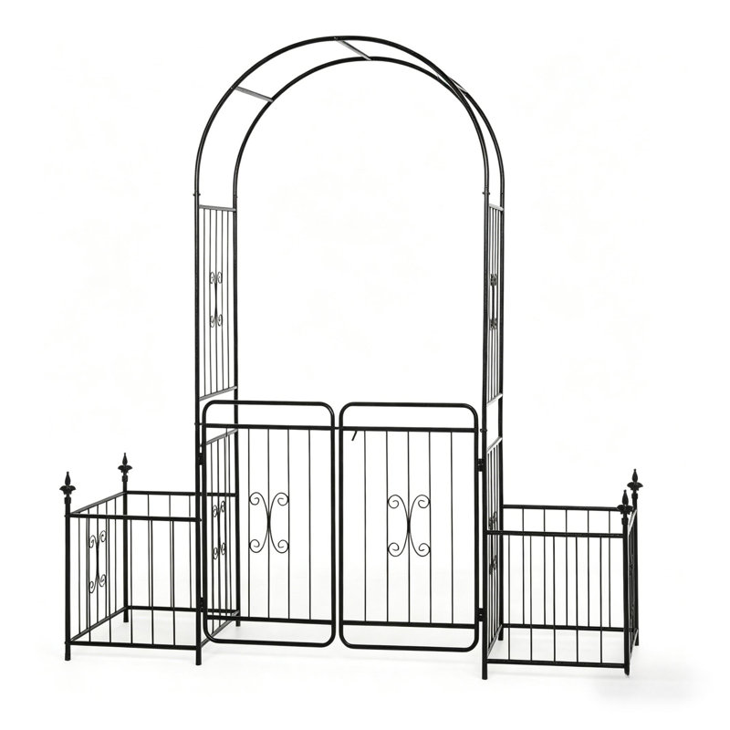 Treillis de jardin en métal noir avec barrière et conception à volutes pour les mariages et les entrées extérieures