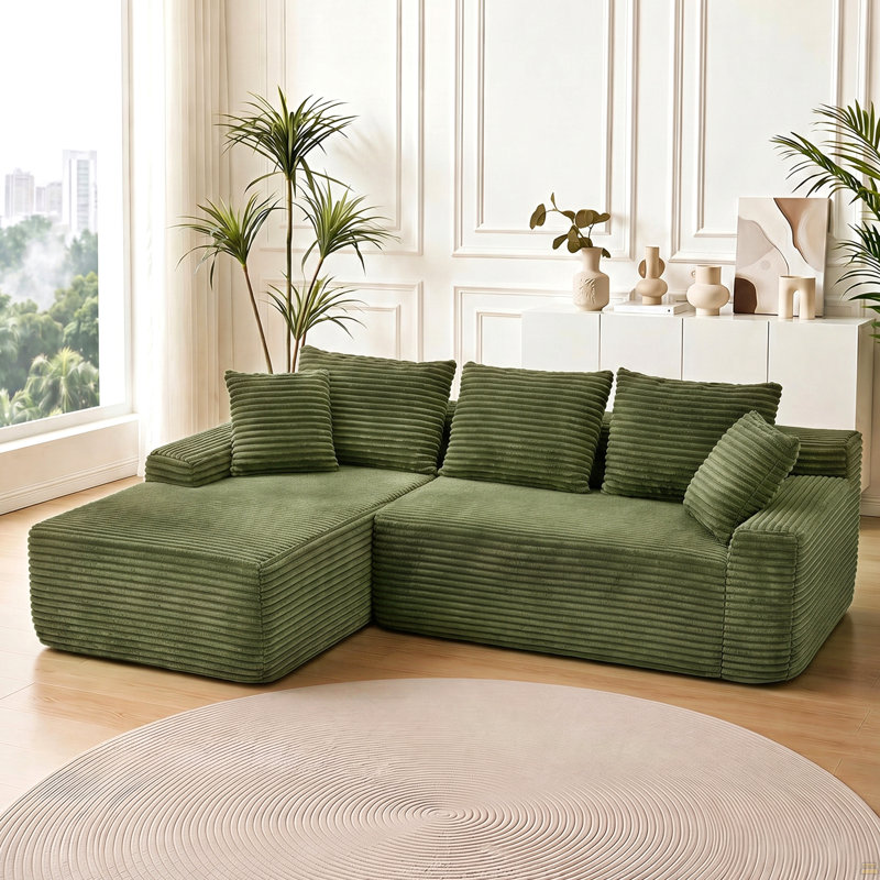 Canapé modulaire pour canapé modulaire avec méridienne 95 po, Green Fabric, Left Hand Facing