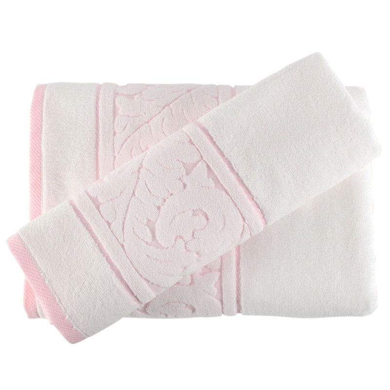 Ensemble de serviettes en coton 2 pièces Premium, blanc et rose | Serviette de bain (27,6 x 55,1 pouces) et serviette à main (19,7 x 35,4 pouces) | 100% coton doux, 16,5 oz / m² | Lavable à la machine, absorbant luxueux pour une expérience de spa à domicile