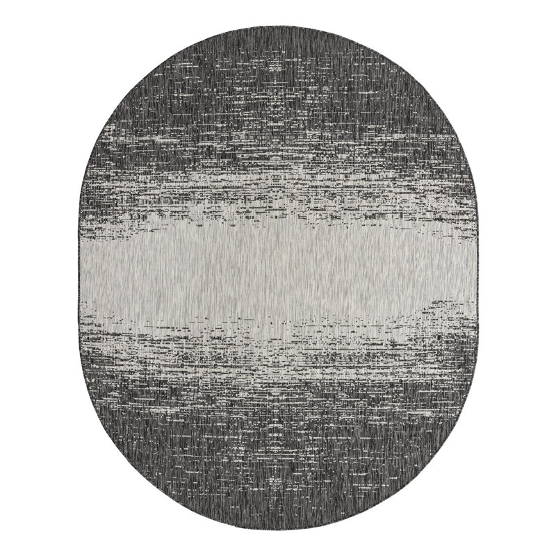 Pindall Charcoal Gray/Gray Indoor/Outdoor Rug, Oval 7'10" x 10'