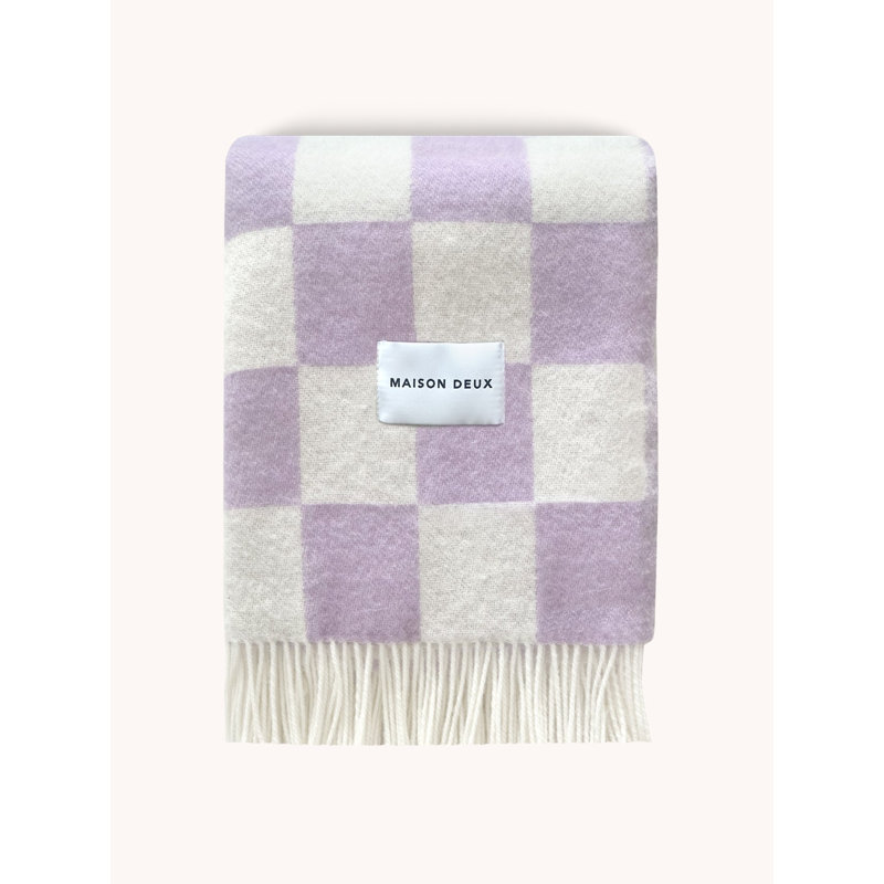 Checkered Wool Jacquard Throw Blanket, Lilac/White