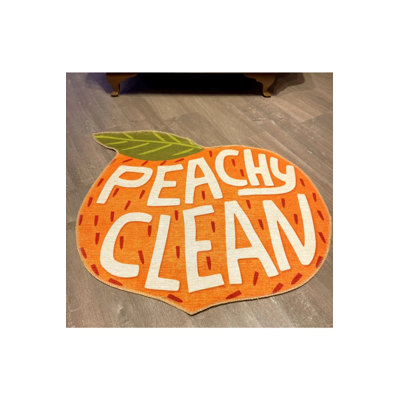 Decorative Washable Carpet With Fruit Pattern And Peachy Clean Text