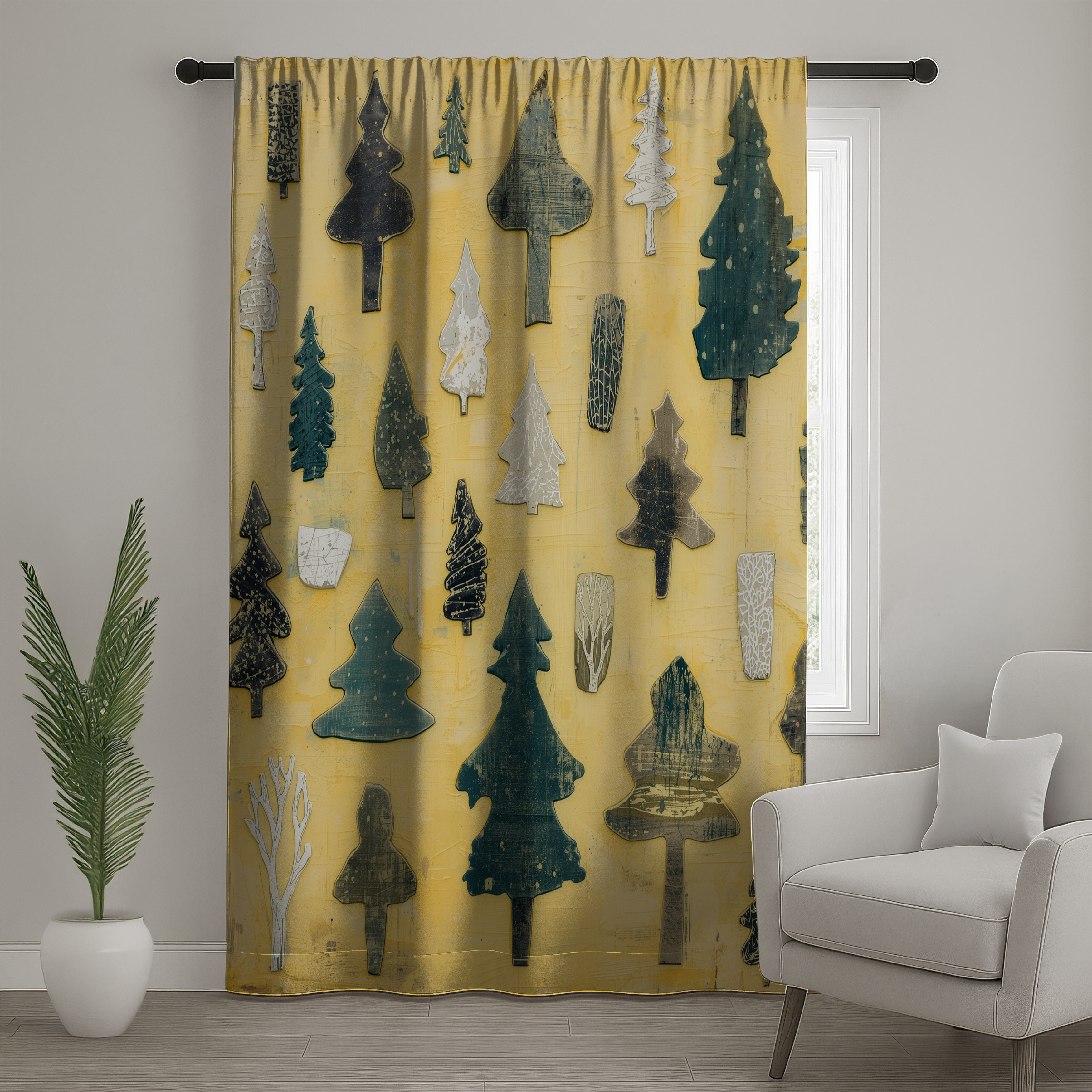 East Urban Home Assorted Tree Shapes Window Curtains, Trees Sheer ...