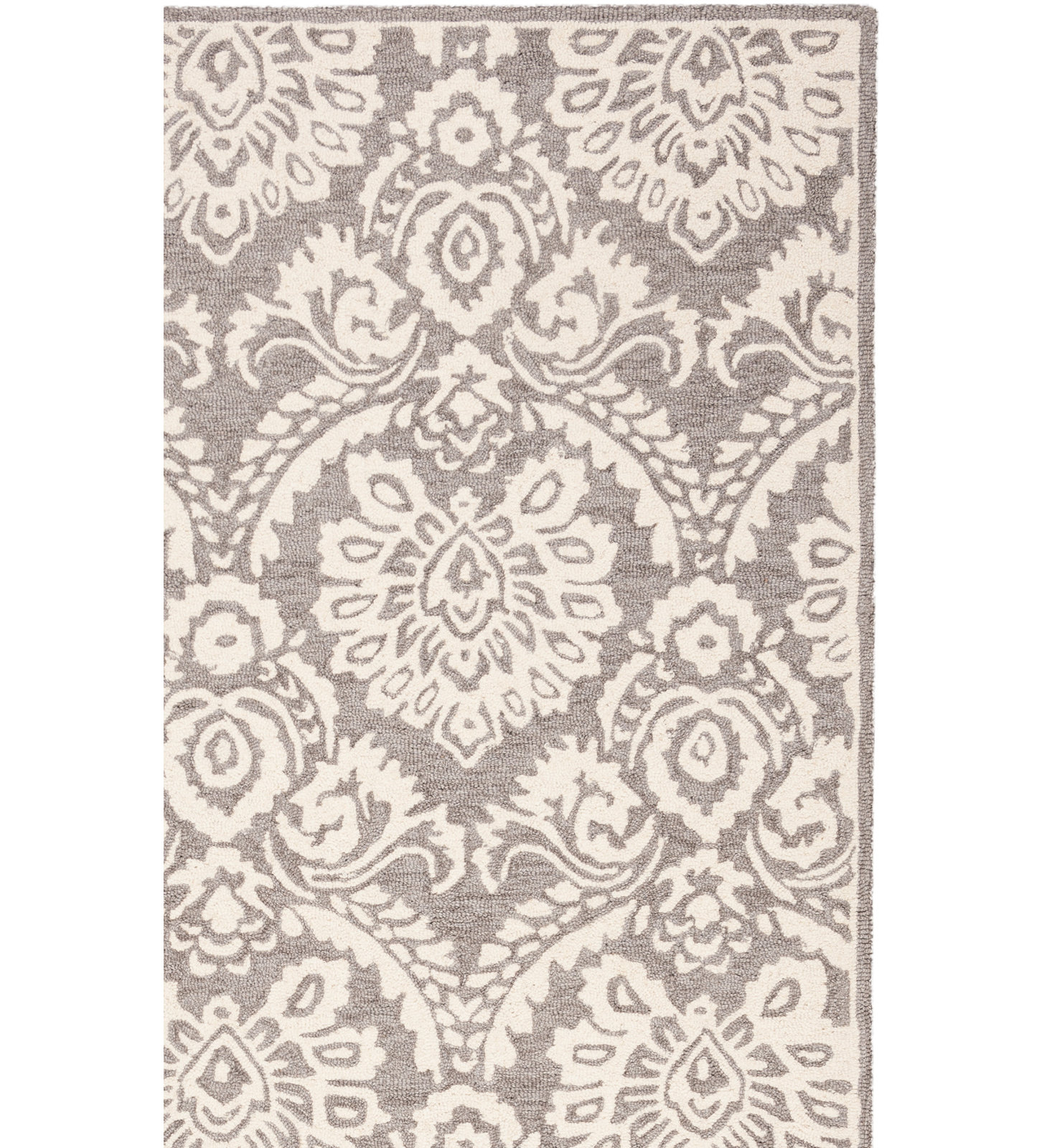 Tansy Ivory Gray Hand-Woven Floral Wool Rug, Rectangle 8' x 10'