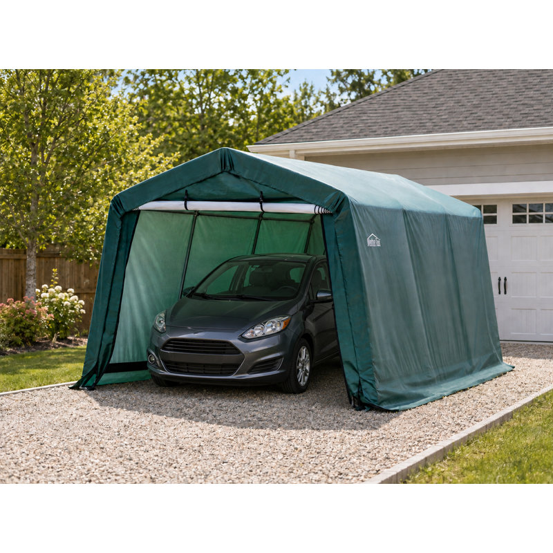 Abri de garage et de rangement extérieur l 10 pi x P 15 po x H 8 pi avec cadre en acier à 8 pieds, porte à enroulement et ensemble d'ancrage