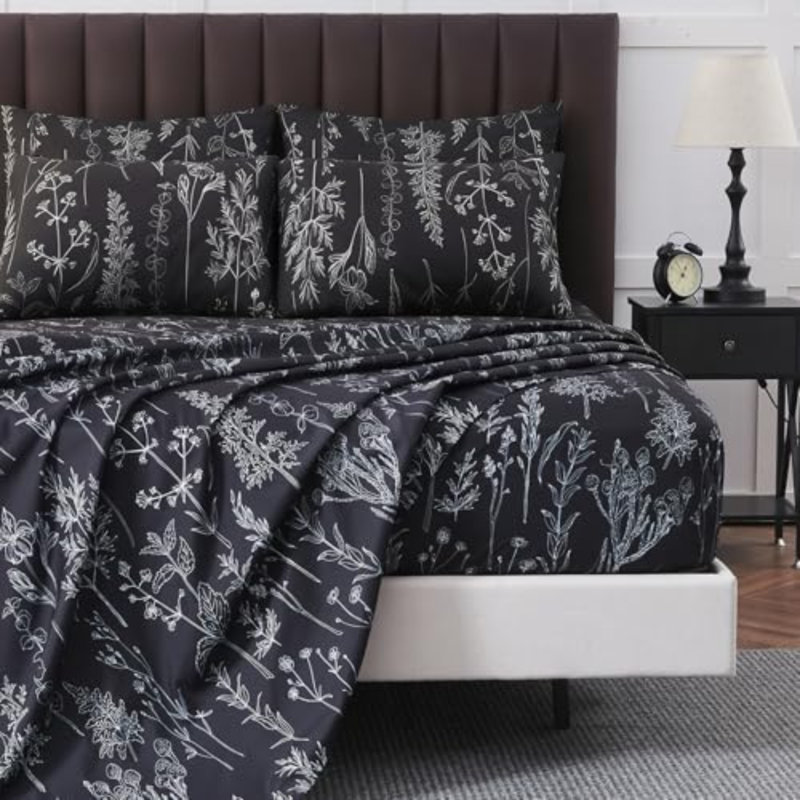 Ensemble de draps 6 pièces pour grand lit, Édredon de grande taille et 5 pièces supplément, Noir / abstrait