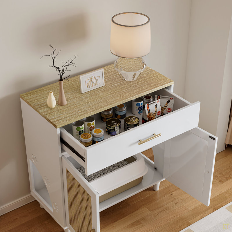 Enceinte de litière pour chat avec bloc-notes, meubles de litière cachés, buffet de maison pour animaux en bois, armoire de rangement, convient à la plupart des chat et litière, pour le bureau du salon
