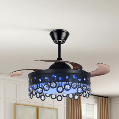 42" Black Bluetooth Ceiling Fan with Light & Speaker, 7-Color LED Dimmable Fandelier