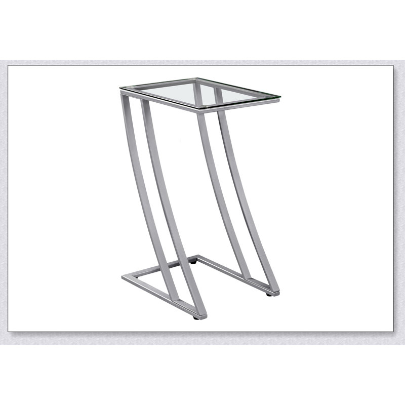 Table d'appoint, en forme de C, bout, côté, collation, verre trempé, métal gris, contemporain, moderne
