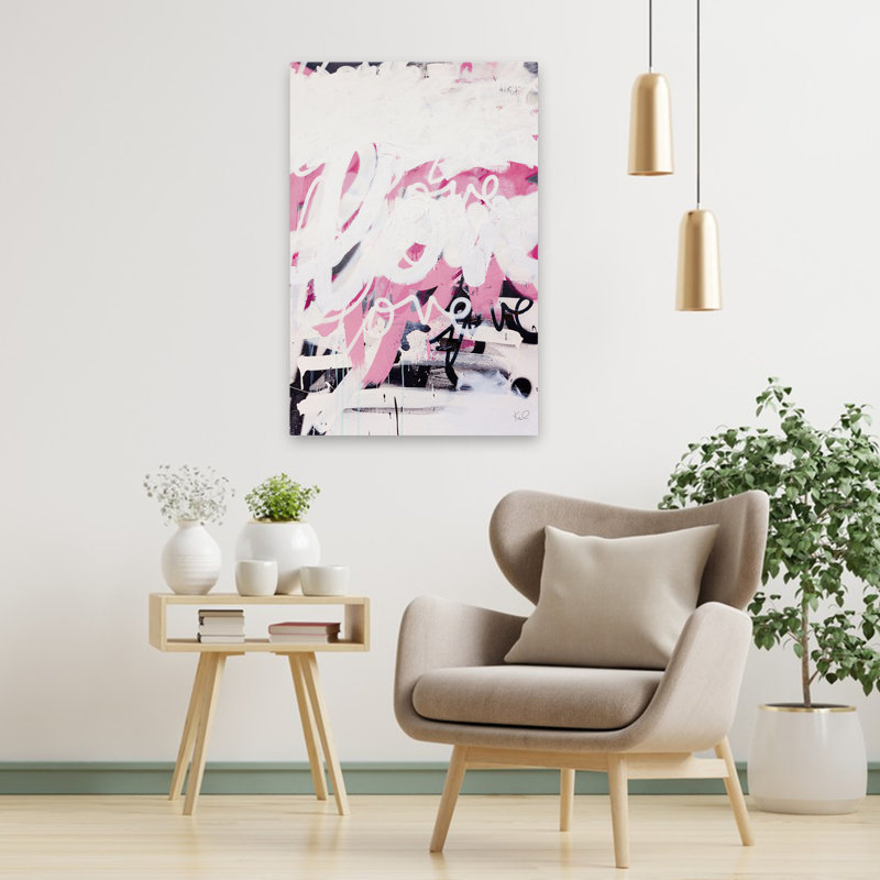 «Love On Steroids» - art abstrait noir et rose vif, H 36 po x l 24 po