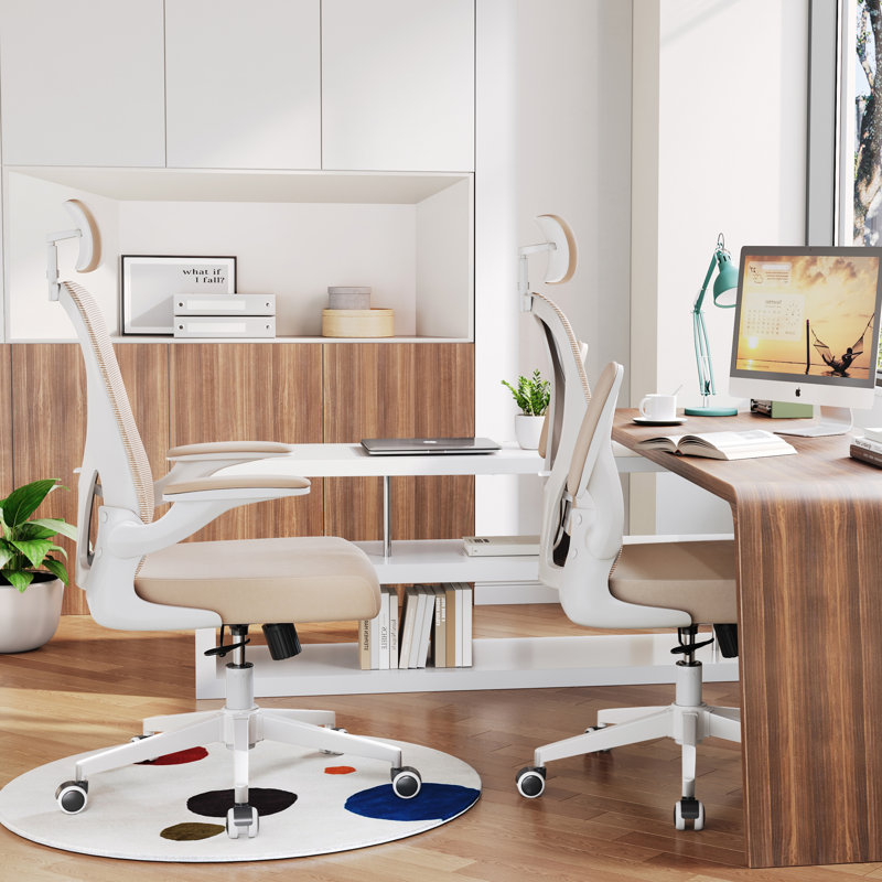 Fauteuil de bureau robuste en maille Michaelynn, Blanc, Beige