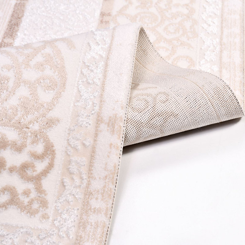 Tapis oriental lavable en machine crème antidérapant, Rectangle 6 pi 7 po x 9 pi 11 po