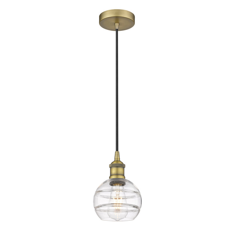Luminaire suspendu 1 lumière Edison Bienes-616-G556, Transparent, H 7,88 po x l 5,88 po x P 5,88 po, Laiton brossé