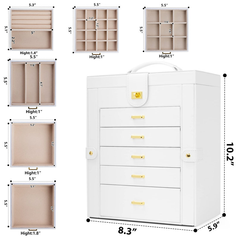 Organisateur de boîte à bijoux à 6 niveaux avec 5 tiroirs et étui de rangement pour bijoux
