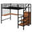 Loft Bed With Desk And Metal Grid, Stylish Metal Frame Bed With Lateral Storage Ladder And Wardrobe-116706025-101515702