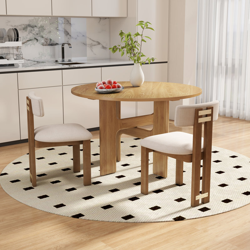 Modern Farmhouse Dining Set - Round Cross-Leg Table & Upholstered Chairs - 3/5-Piece Kitchen Set, 3 Pieces: Table, 2 Chairs
