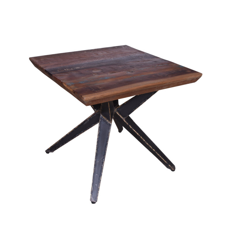 Faunia Reclaimed Mahogany Wood End Table with Black Steel Base 