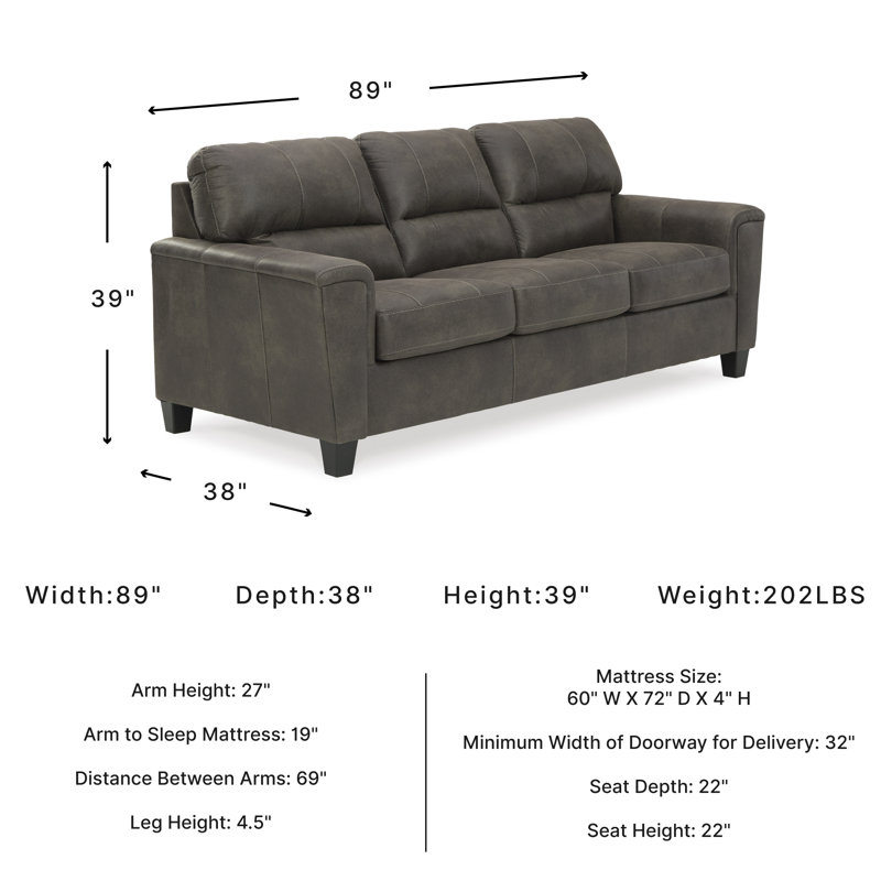 Inaayah 89" Square Arm Sofa, Inaayah Gray Faux Leather