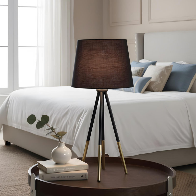 Lampe de table 20 "à trépied en métal" Devon ", noir mat / métal doré