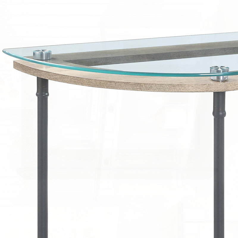 Table de canapé avec plateau en verre trempé et structure en forme de tuyau d'eau - gris sable, capacité de 70 lb