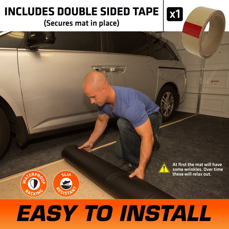 Charcoal Small Vehicle Garage Floor Mat with Double Sided Tape