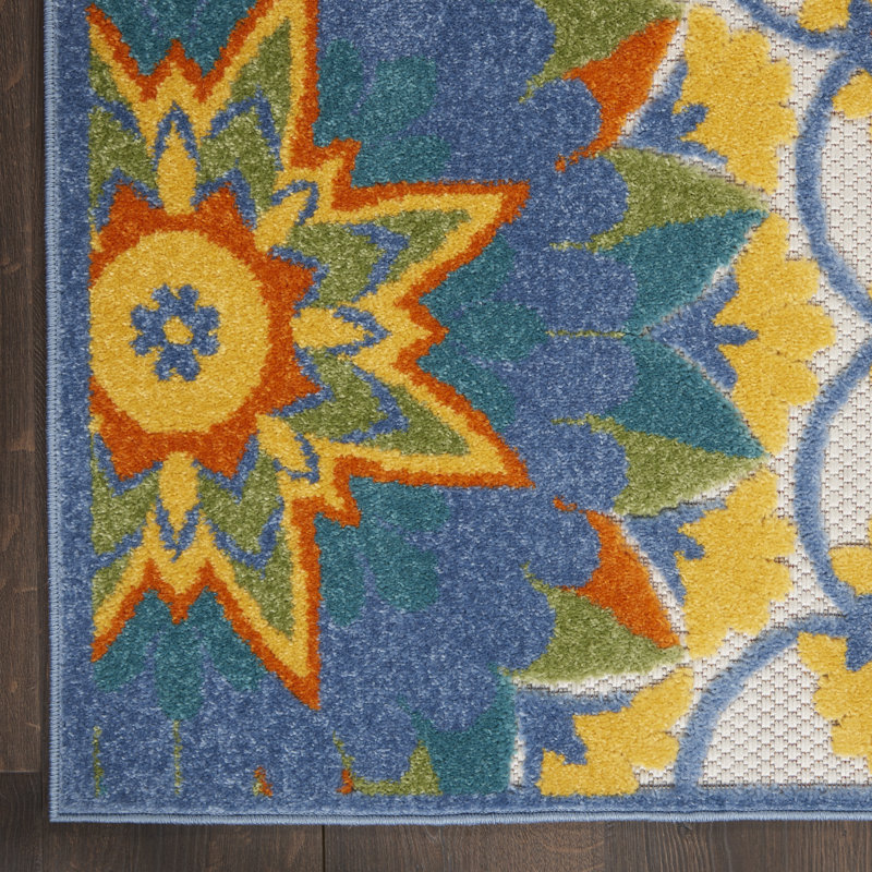 Adalia Floral Green/Yellow/Blue Indoor/Outdoor Area Rug, Rectangle 7' x 10'