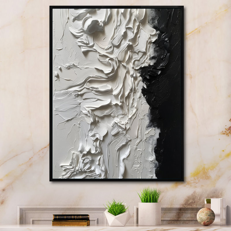 «White and Black Tranquility Unleashed I», art mural encadré en marbre abstrait, H 20 po x l 12 po x P 1 po