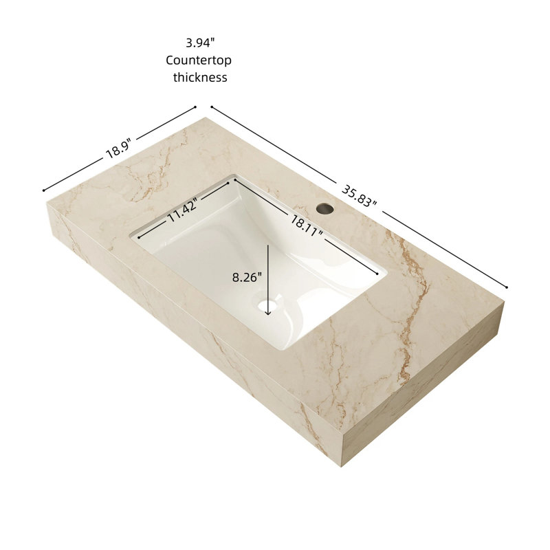 Vasque en céramique avec 1 trou pré-percé standard pour robinetterie, Single Hole Faucet