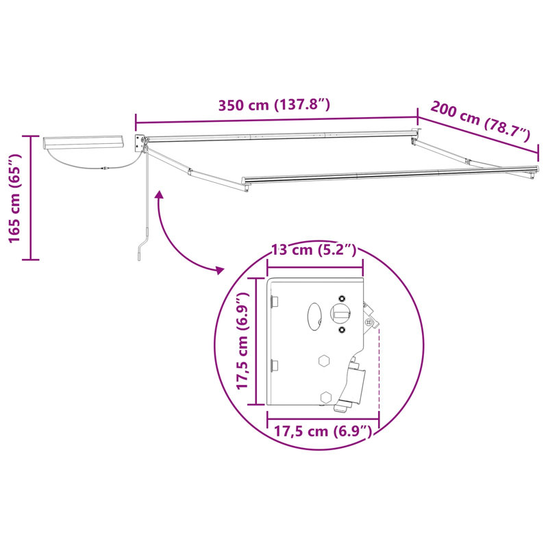 VidaXL Retractable, 350cm W x 200cm D, Yellow/Grey/White Striped