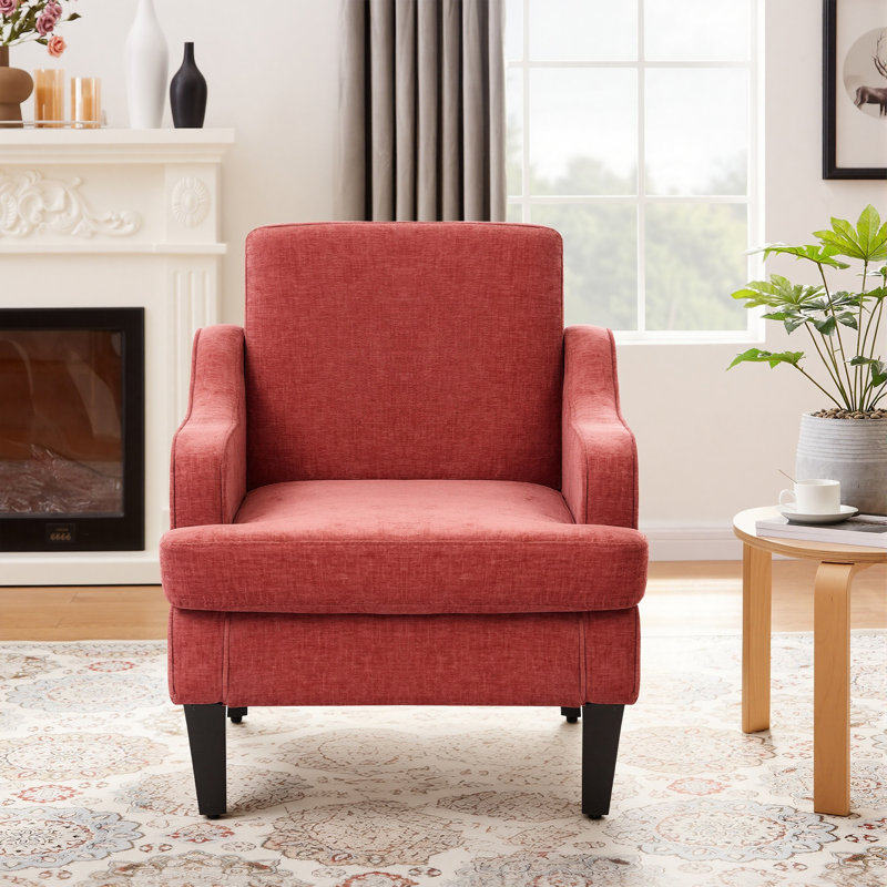 Fauteuil d'appoint rembourré en chenille Mordern And Chic Design, Orange