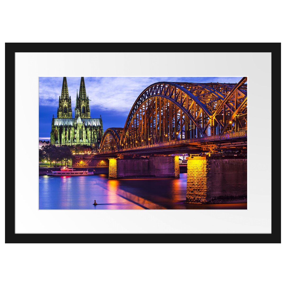 Gerahmtes Poster Hohenzollernbrücke bei Nacht