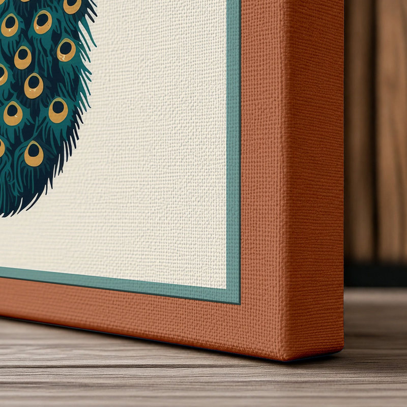 Ornamental Peacock Art Deco - Wrapped Canvas, 18x12 - 45.7 x 30.5 cm, Terracotta Border