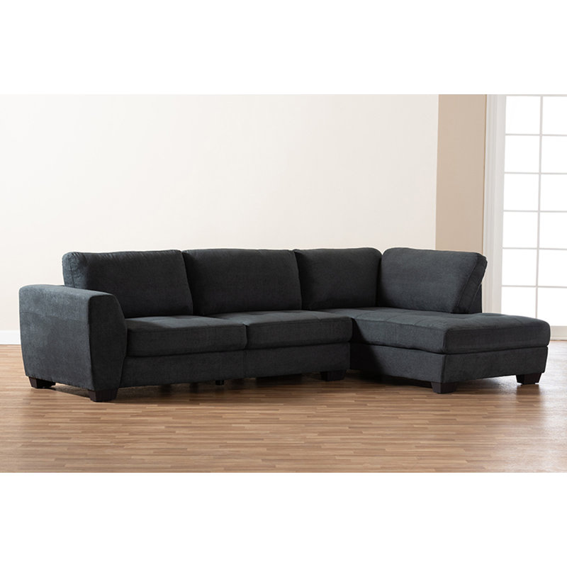 Nata Upholstered 116.5 " L-Shaped Corner Sectional, Charcoal