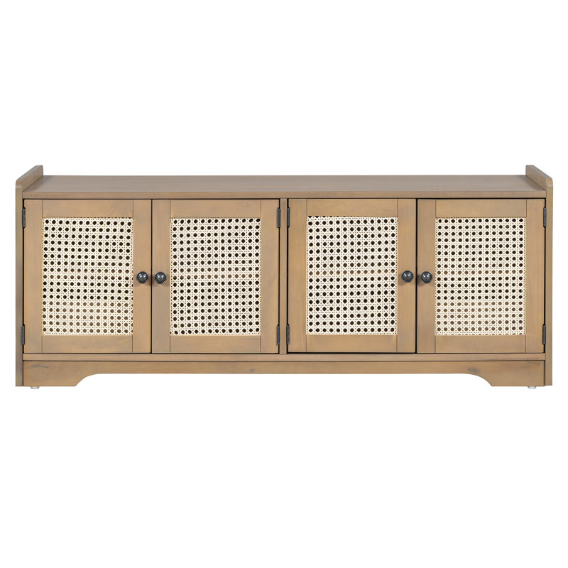 TREXM Rustic Storage Bench Multifunctional Wood Entryway Shoe Bench With Removable Cushion, Brown
