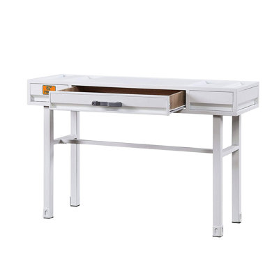 One Drawer White Metal Vanity Desk - Recessed Panels, Frame, Straight Legs For Bedroom Storage Optimization Panels Accent, Decor Upgrade