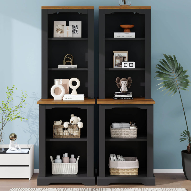 Ensemble de 2 étagères courbées courbées, armoire haute autoportante moderne avec tablettes ouvertes et dispositif anti-basculement