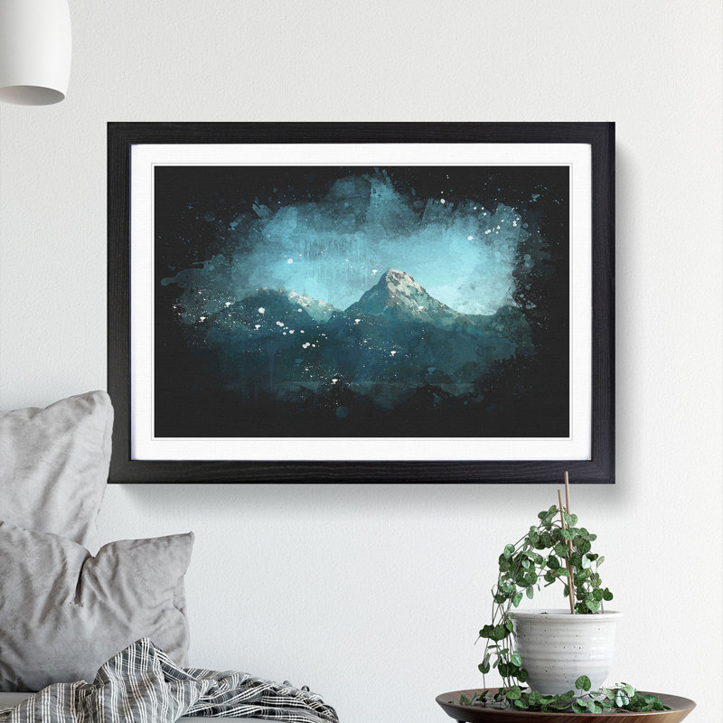 Annapurna Massif Mountains Paint Splash - Framed Print, Black, 24cm H x 33cm W x 2cm D