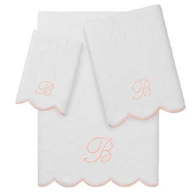  100% Turkish Cotton ADORNIA Scallop 3PC Personalized Towel Set