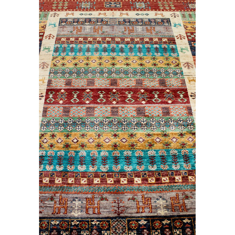 Tapis tribal rouge et multicolore 4 x 6