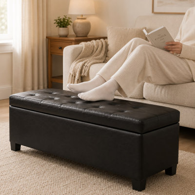 Banc ottoman de rangement capitonné en similicuir de 42 pouces pour salon
