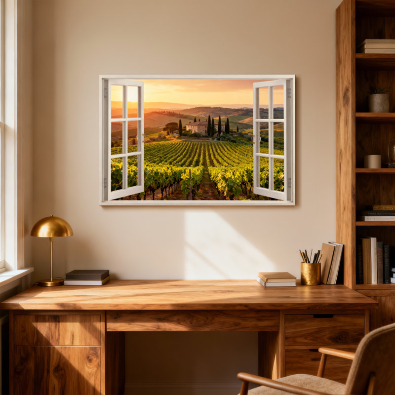 «Landscape & Nature Open Window Vineyard Sunset Landscape View», H 12 po x l 18 po