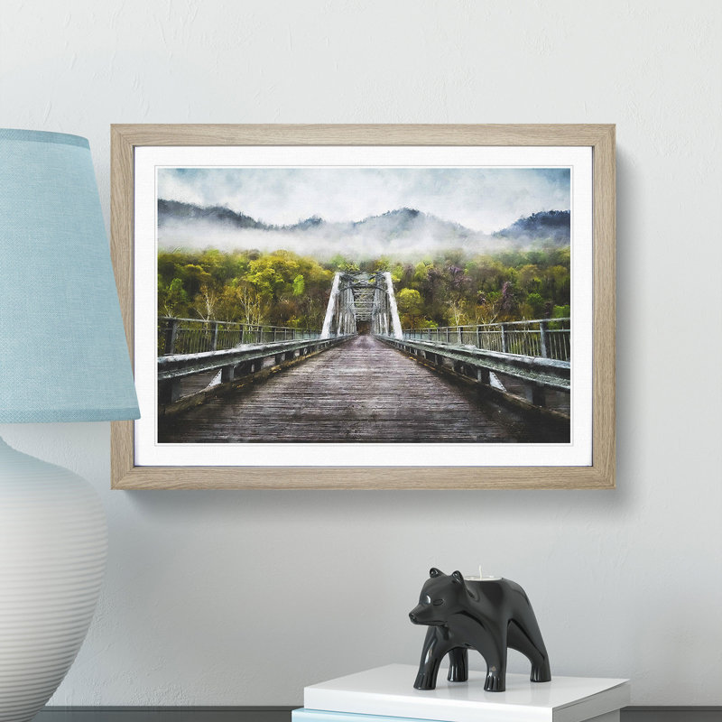 Fayette Station Bridge in West Virginia - Picture Frame Painting Print, 48cm H x 65cm W x 2cm D, Oak Framed