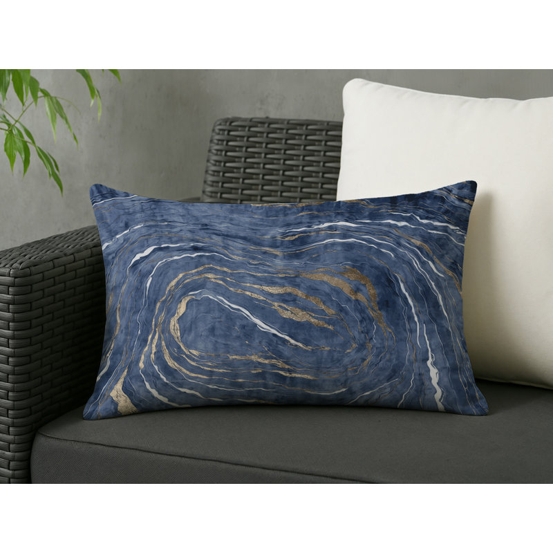 Coussin décoratif intérieur / extérieur gris Modern Modern, Gris / bleu / jaune abstrait 1, Rectangle H 20 po x l 14 po